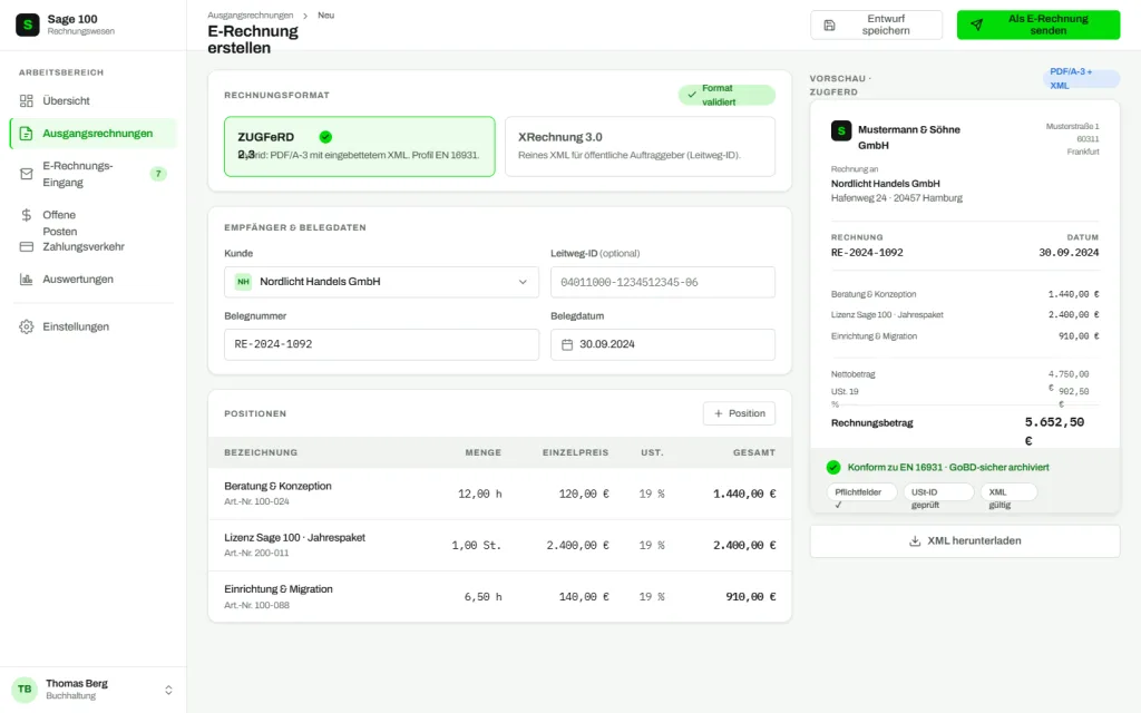 E-Rechnung in Sage 100